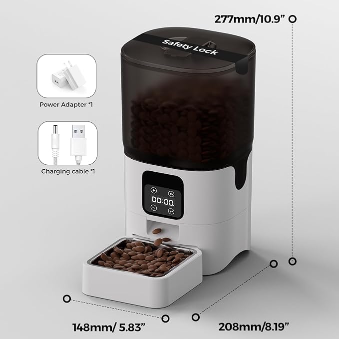 PAPIFEED 6L Automatic Cat & Small Dog Feeder - Programmable Pet Feeder with 36 Daily Meals, Detachable Stainless Steel Bowl, 25 Cup Capacity Smart Food Dispenser for Easy Cleaning-Mewly Pet