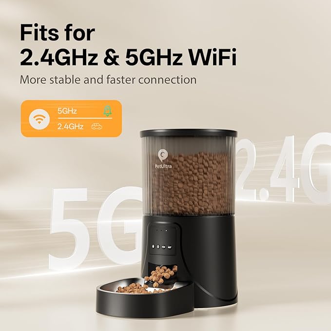 Automatic Cat Feeder WiFi- 5Ghz Cat Food Dispenser with APP Remote Control- Auto Pet Feeder for Small Dog Indoor- Easy to Set Up and Clean- Dual Power with Desiccant Bag& Stainless Steel-Mewly Pet