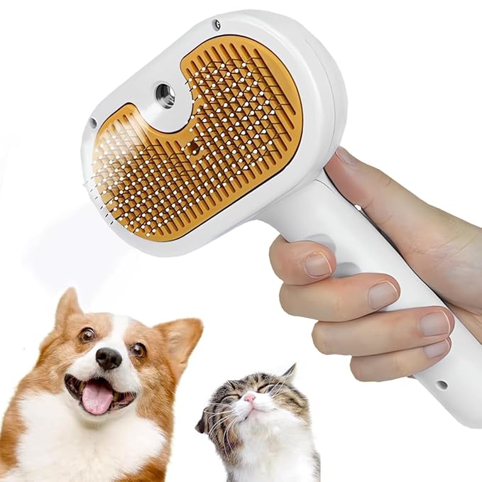 3-1 Cat Steam Brush for Shedding, Steamy Grooming Brush for Long & Short Hair Cats & Dogs, Self-Cleaning Pet Hair Removal Comb with Water Tank Dog-Mewly Pet