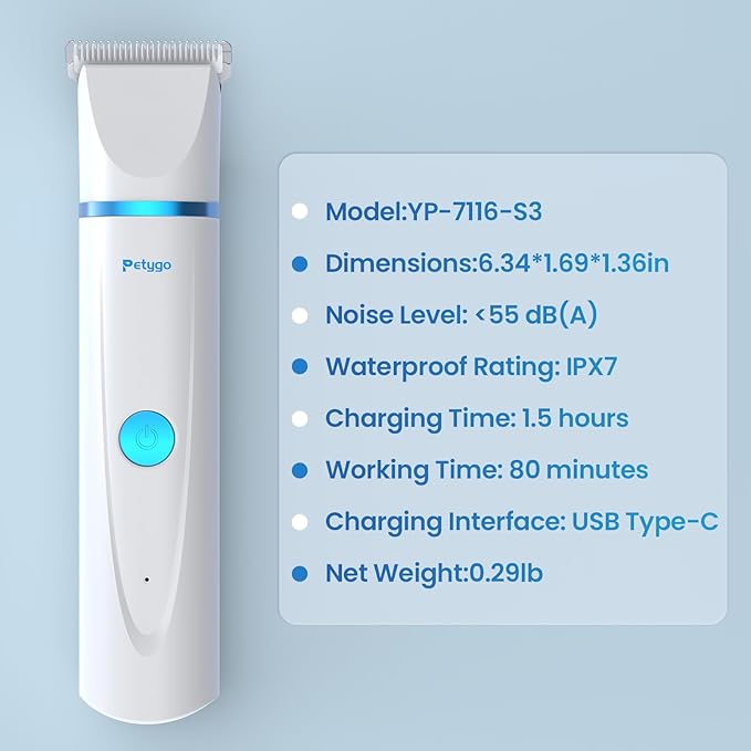 3-in-1 Dog & Cat Grooming Kit - Rechargeable Cordless Pet Hair Clippers with Nail Grinder & Paw Trimmer & 5 Guide Combs, Low Noise Dog Clippers for Grooming Small Medium Pets-Mewly Pet