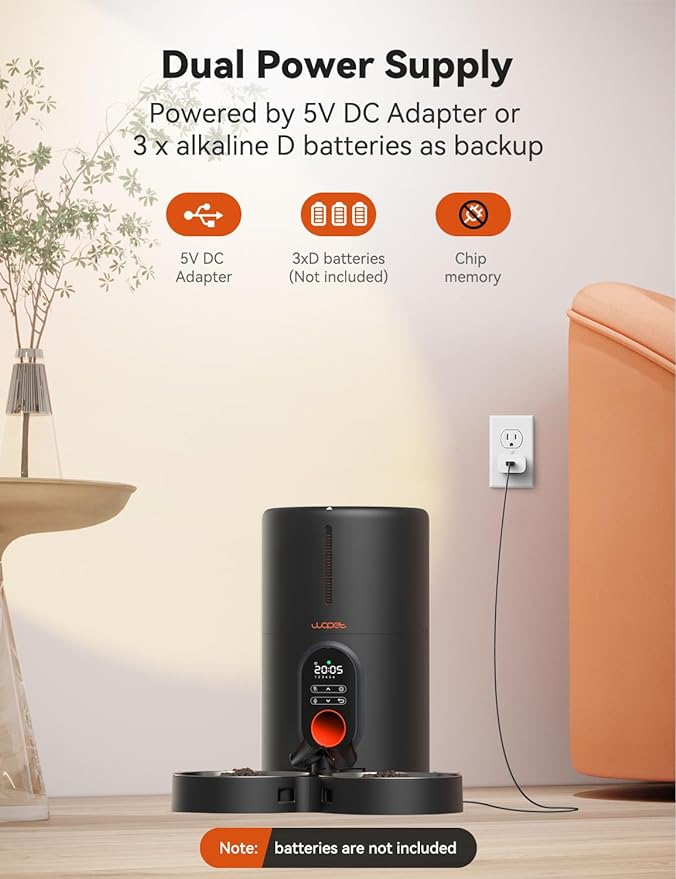 WOPET Automatic Cat Feeders 2 Cats-Timed Cat Feeder with Stainless Steel Bowl, Programmable 1-6 Meals Control, Dual Power Supply Auto Pet Feeder for Cats and Dogs-Mewly Pet