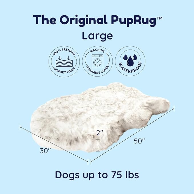 PupRug Orthopedic Dog Bed for Large Dogs with Fluffy Soft Faux Fur and Memory Foam for Joint Pain Relief, Machine Washable and Waterproof Couch Bed, Polar White, Large/Extra Large-Mewly Pet