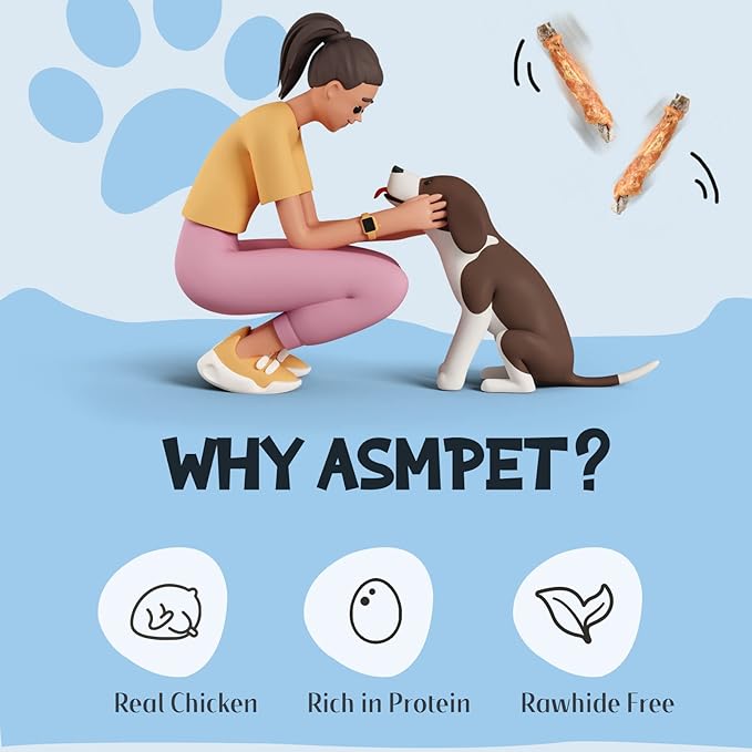 ASMPET Dog Treats Chews, Chicken Wrapped Cod Skin Sticks, Rawhide Free Cod Skin Treats for Dogs, 10.6 oz-Mewly Pet