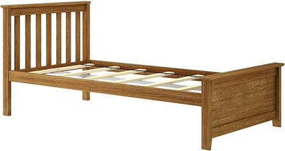 Max & Lily Twin Bed Frame with Slatted Headboard, Solid Wood Platform Bed for Kids, No Box Spring Needed, Easy Assembly, Pecan