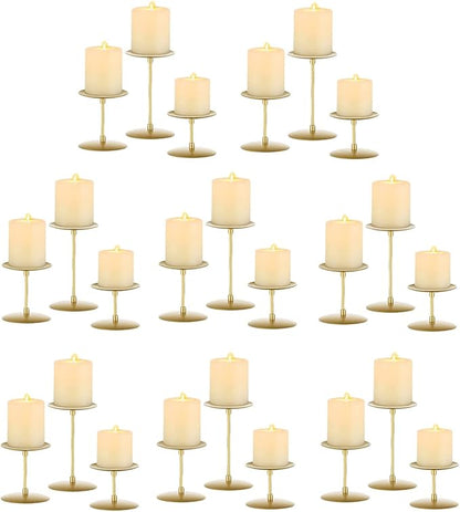 Pillar Candle Holders Candle Plates - Set of 24 Candelabra Candle Stand Iron Plate Minimalism Modern Home Mantel Dinning Table Christmas Decorations Centerpiece for Wedding, Party, Events, Gold