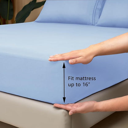 Mejoroom Twin XL Size Sheet Set - Soft Microfiber Bed Sheets,Deep Pocket Fitted Sheet, Soft, Breathable, Wrinkle & Fade Resistant - 3 Piece (Light Blue)