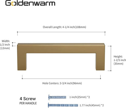 goldenwarm 30 Pack Champagne Bronze Cabinet Pulls Gold Cabinet Handles 3-3/4in Bronze Drawer Pulls Champagne Gold Drawer Handles Square Kitchen Dresser Hardware for Bedroom Cupboard