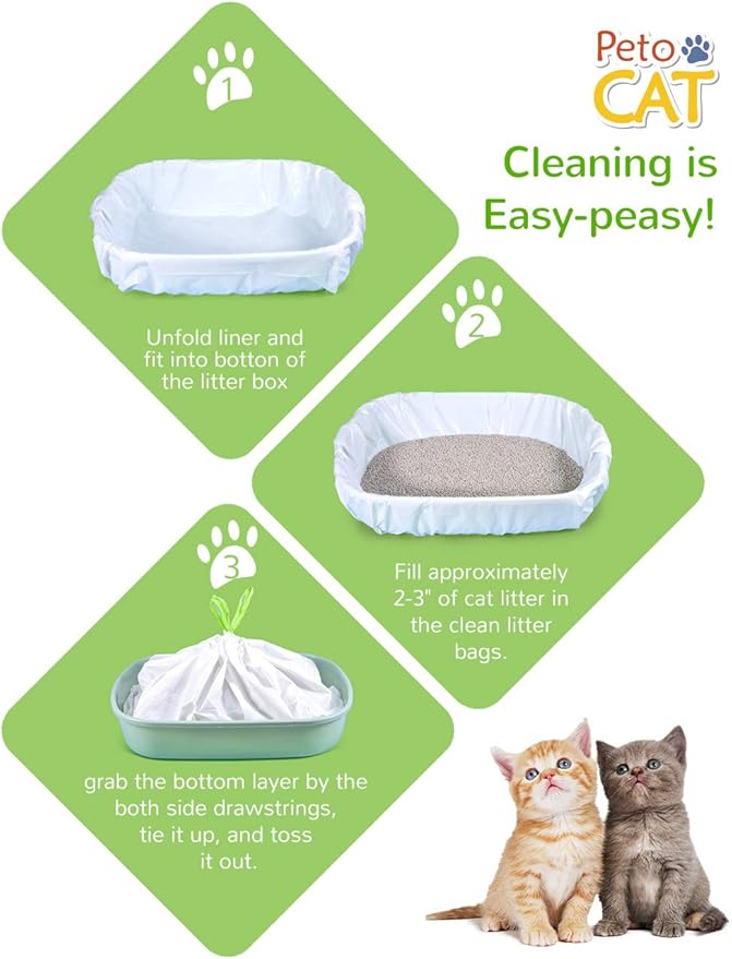 Cat Litter Liners Large, Jumbo Drawstring Extra Durable Pet Cat Pan Liners Extra-Thick Kitty Litter Box Bag-24 Count 36" x 19"-Mewly Pet