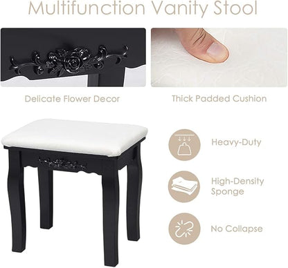 CHARMAID Makeup Vanity Table with Lighted Mirror, Vanity Desk with 10 LED Lights, Adjustable Brightness, 5 Drawers and Removable Storage Organizer, Bedroom Dressing Table with Stool (Black)