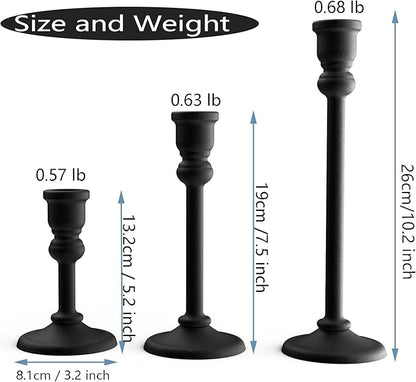 Black Heavy Candlestick Holders Taper Candle Holders Set of 3, Golden Candlestick Holders Decorative Candle Stand, Tapered Candle Holders Set for Wedding, Dining Table, Home Decoration (Antique Black)