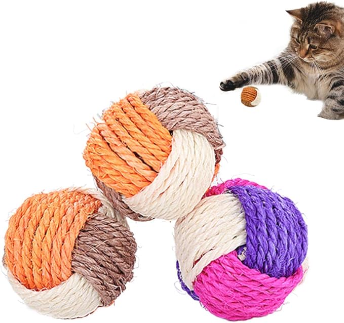 3Pcs Cat Toy Sisal Ball Pet Scratching Ball Chew Eco-Friendly Toy Pets Interactive Toy Bite and Wear Resistant(Random Color)-Mewly Pet