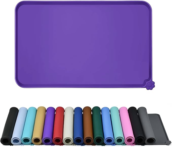 Waterproof Pet Feeding Mat with High Raised Edges, Heavier and Thicker Placemats for Cat Dog Water Bowl with BPA Free, Dogs Cats Food Mats for Messy Drinkers to Prevent Spill and Protect Floors-Mewly Pet