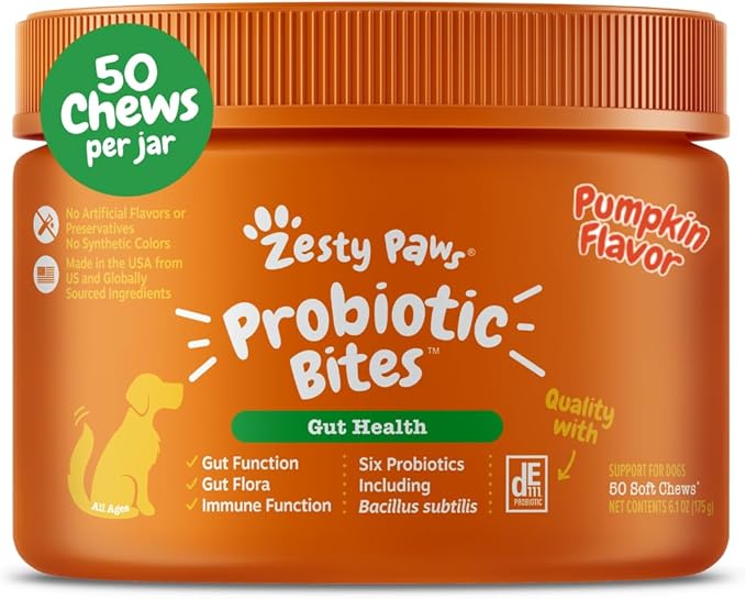 Zesty Paws Probiotics for Dogs, Digestive Enzymes Gut Flora, Digestive Health, Diarrhea & Bowel Support, DE111, Dog Probiotics Soft Chew for Pet Immune System, Chicken, 90 Ct-Mewly Pet