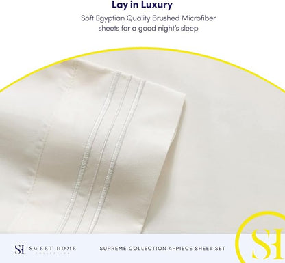 California King Sheet Sets - Breathable Luxury Sheets with Full Elastic & Secure Corner Straps Built In - 1800 Supreme Collection Deep Pocket Bedding, Sheet Set, EXTRA DEEP pocket - Cal King, Ivory