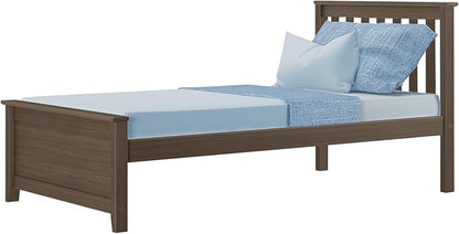 Max & Lily Twin Bed Frame with Slatted Headboard, Solid Wood Platform Bed for Kids, No Box Spring Needed, Easy Assembly, Clay