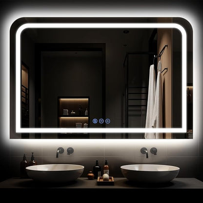 LED Bathroom Mirror, 48"x 30" LED Mirror with Lights for Bathroom, Lighted Vanity Mirrors for Wall, Anti-Fog, Dimmable, Tempered Glass, Memory Function, 3 Colors, Safe Use (White)