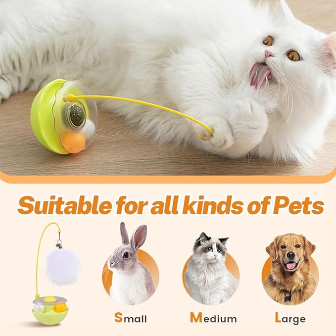 Interactive Cat Feather Toys, 2025 New Catnip Toy, Multifunctional Cat Teaser, Durable Track Ball Pet Toy for Indoor Play, Premium Pet Exercise Toy for Kittens and Adults (White)-Mewly Pet