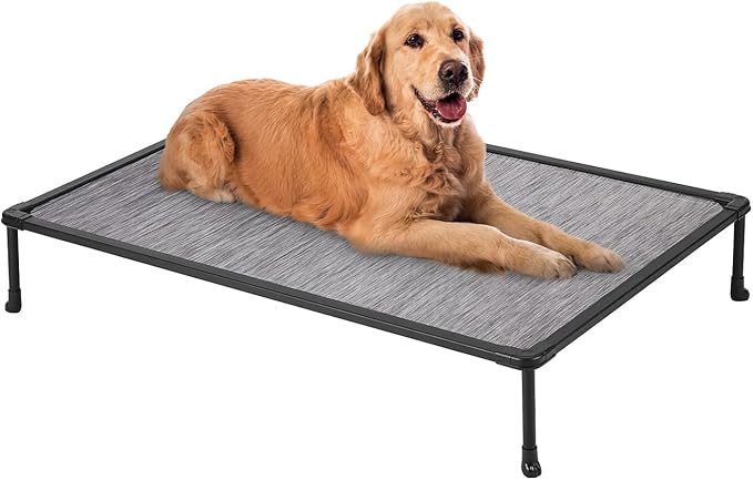 Veehoo Chewproof Elevated Dog Bed - Cooling Raised Pet Cot, Breathable Mesh, Washable & Non-Slip for Large Dogs, Indoor/Outdoor, Black Silver Mat and Black Frame, 42x30inches (Model CWC2203A03)-Mewly Pet