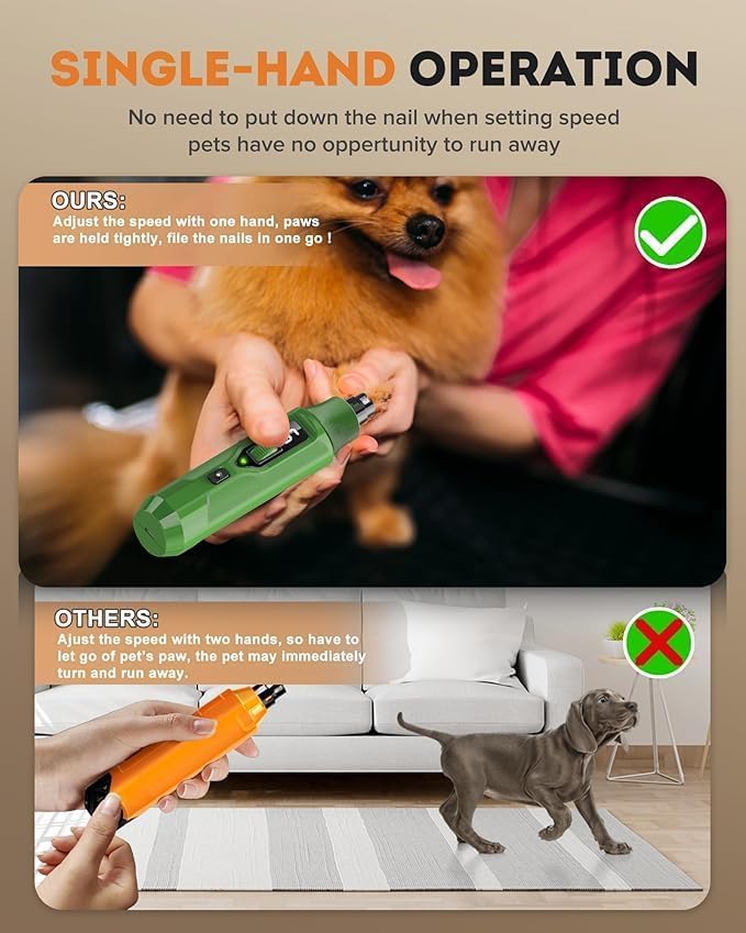 YABIFE 7-Speed Pet Nail Grinder with Light – Heavy Duty, Whisper Quiet Nail Trimmer for Dogs, Cats, Birds & Small Animals – Single-Handed Operation-Mewly Pet