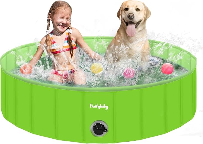Furrybaby Dog Pool Foldable Dog Pools for Dogs Swimming Pool with Hard Plate Collapsible Pet Bath Pool Kiddie (Green 47'')-Mewly Pet