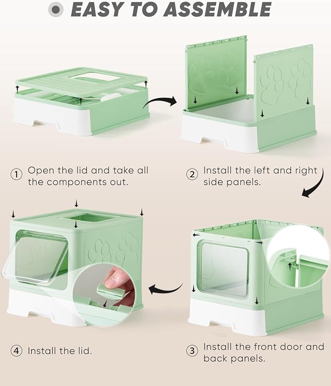 Enclosed Cat Litter Box, Large Litter Box for Big Cats, Covered Kitty Litter Boxes with Lid, Top Entry Cat Box Enclosure with Scoop, Odor Control, Easy to Clean(Green)-Mewly Pet