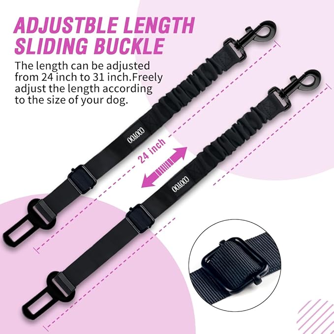 COOYOO Dog Seat Belt, Durability Retractable Dog Car Harness Adjustable Dog Seat Belt for Vehicle Nylon Pet Safety Seat Belts Heavy Duty & Elastic-Mewly Pet