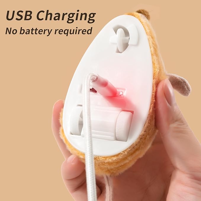 Interactive Cat Toys Mouse for Indoor Cats Rechargeable Cat Toy Mouse Toy Feather Bell Tail Lifelike Electric Automatic for All Breeds Boredom Exercise-Yellow-Mewly Pet