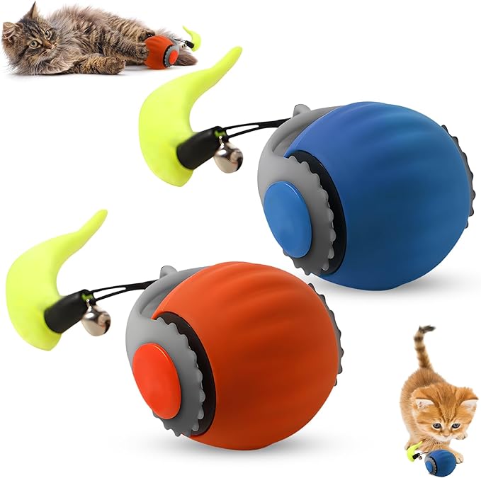 Speedy 3.0 Tail Upgrade Speedy 3.0 Tail Cat Toy,2025 New Turbo Smart Interactive Cat Ball for Indoor,Automatic Moving Smart Toys withTail Two Speed Adjustment (Blue+Orange, 2PC)-Mewly Pet