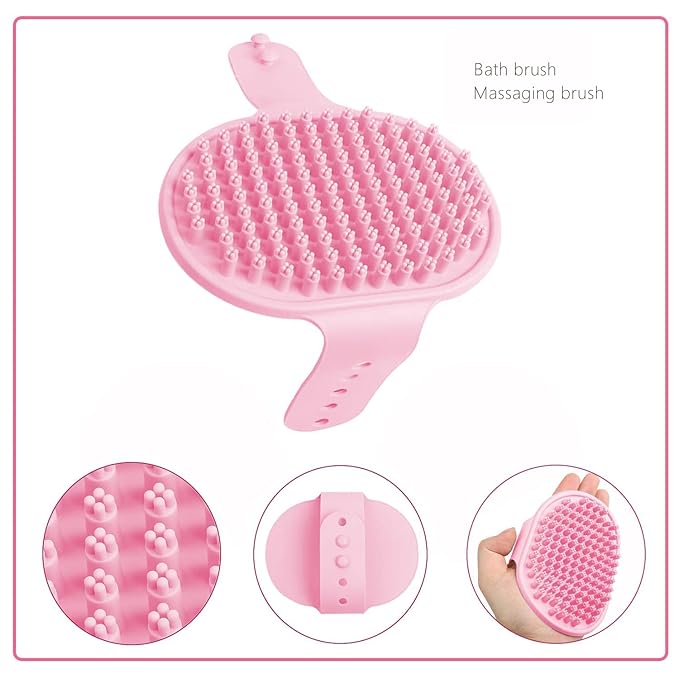 Small Animal Pet Grooming Kit with Pet Shedding Slicker Brush, Bath Massage Glove, Pet Grooming Comb, Nail Clipper Trimmer for Rabbit, Puppy, Kitten, Guinea Pig, Hamster, Ferret (Pink)-Mewly Pet