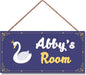 Personalized Vintage Swan Art Décor For Kids Room Custom Name Door Wall Decor, Blue Floral Nursery Art Plate For Girls Bedroom Home Club Cabin Garage Store Bar