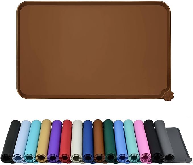 Waterproof Pet Feeding Mat with High Raised Edges, Heavier and Thicker Placemats for Cat Dog Water Bowl with BPA Free, Dogs Cats Food Mats for Messy Drinkers to Prevent Spill and Protect Floors-Mewly Pet
