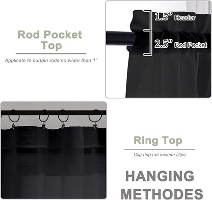 OWENIE Black Sheer Curtains, Sheer Curtains 96 inches Long 2 Panels Set, Rod Pocket Voile Fimly Sheer Drapes for Living Room/Bedroom, 2pcs, Each 59" W x 96" L