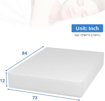 PayLessHere 12 inch Memory Foam Mattress Cooling Gel Green Tea Infused Mattress,Fiberglass Free,CertiPUR-US Certified,Cooler Sleep Supportive & Pressure Relief,White California King