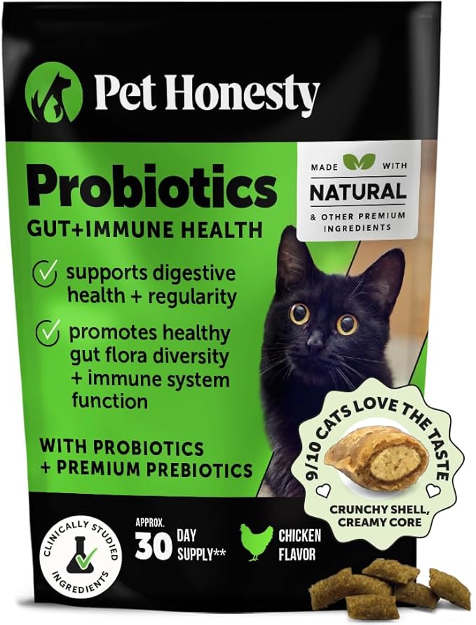 Cat Probiotics Gut + Immune Health Crunchy & Creamy Chews - Digestive Health, Supports Gut Health, Immunity, Healthy Digestion + Cat Constipation Relief - Chicken 30-Day Supply-Mewly Pet