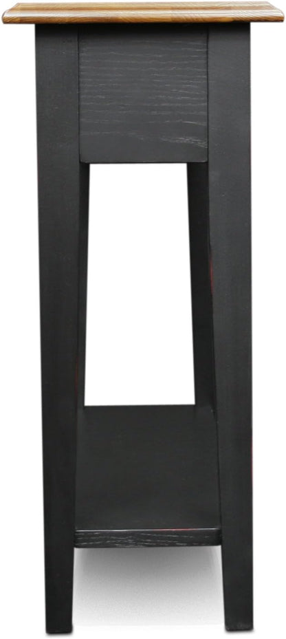 Haven Ridge Narrow Solid Wood Side Table with Drawer and Shelf, Medium Oak Brown and Slate Black, Perfect for Living Rooms, Bedrooms, and Small Spaces – Leick Home, 9017-SL