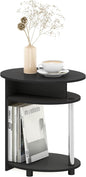 Furinno JAYA Simple Design Oval End Table with Bin, Americano/Chrome