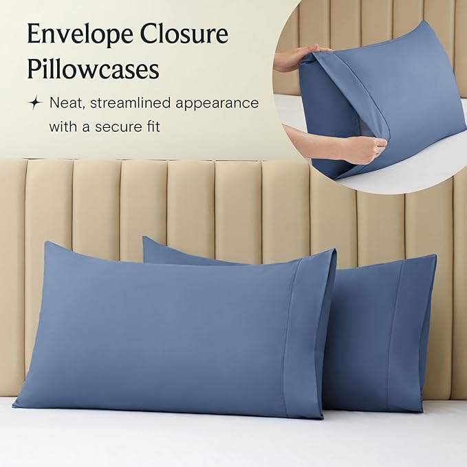 LuxClub 4 PC Full Sheet Set, Breathable Luxury Bed Sheets, Deep Pockets Wrinkle Free Cooling Bed Sheets Machine Washable Hotel Bedding Silky Soft - Oxford Full