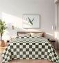 Checkered Queen Size Blanket,90x90 Inches Sage Green Microfiber Soft Cozy Fluffy Warm Hand Made Queen Throw Blankets for Queen Full Bed,Couch, Sofa, Chair, Camping, Picnic,Sage Green