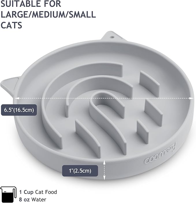 Coomazy Silicone Slow Feeder Dog Cat Bowls, Interactive Puzzle Toy for Pets Food Training, Keeps Dogs Cats Busy, Prevents Puppy Kitty Overeating (Smoke Gray, 1.4Cup)-Mewly Pet