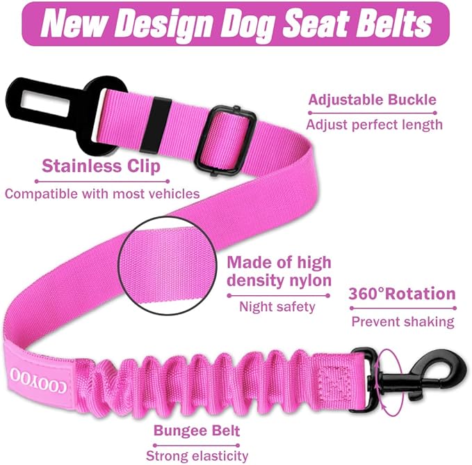 COOYOO Dog Seat Belt, Durability Retractable Dog Car Harness Adjustable Dog Seat Belt for Vehicle Nylon Pet Safety Seat Belts Heavy Duty & Elastic-Mewly Pet
