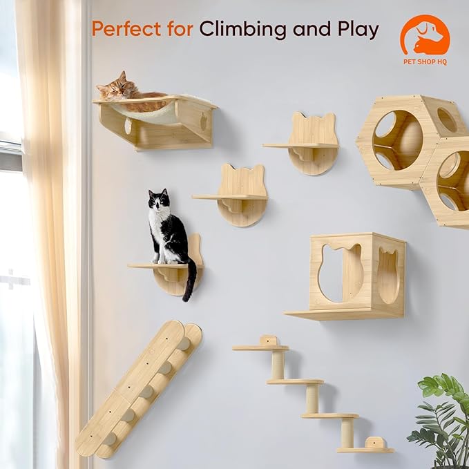 Wall-Mounted Cat Furniture for Climbing - Indoor Wooden Floating Shelves, Perches, Hammock, Bed, Bridges, Walkways - Different Models-Mewly Pet