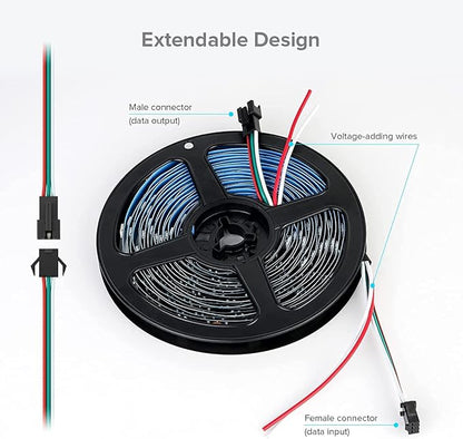 SEZO WS2812B LED Strip Light 3.3FT/1M 144LEDs/m Individually Addressable Programmable 5050SMD Digital RGB Alloy Wires Flexible Dream Color IP30 Non-Waterproof PCB Black DC5V