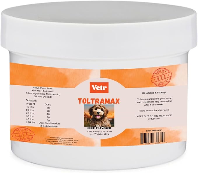 Vetr's Toltramax Toltrazuril Powder for Horses, Dogs, Cats, 100g (2.5%, Beef)-Mewly Pet