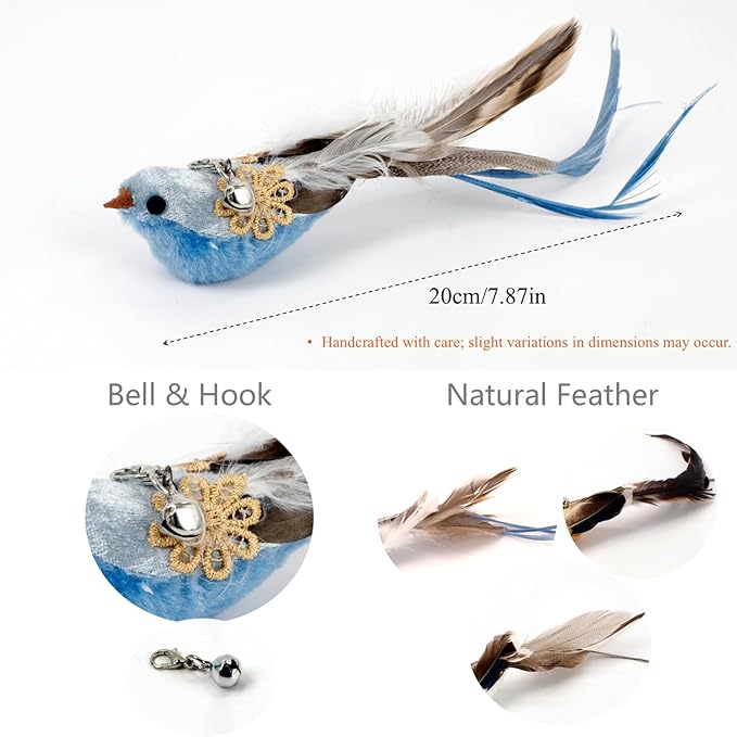 12PCS Interactive Cat Feather Wand Toy Set – 11 Bird & Feather Teaser Refills with Bells + Flexible Suction Cup Wand – Realistic Bird Design, Natural Materials, Indoor Cat Toys for Exercise & Play-Mewly Pet