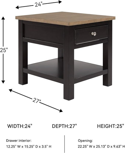 Signature Design by Ashley Drazmine Casual End Table with 1 Lower Shelf, Light Brown & Black