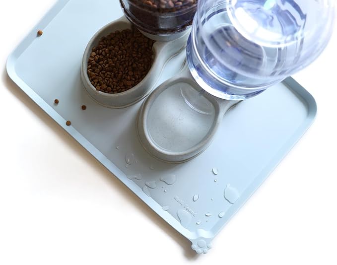 Hoki Found Large Silicone Pet Food Mats Tray - Non Slip Pet Bowl Mats Placemat - Dog Pet Cat Feeding Mat - Waterproof Dog Cat Food Mats -Pet Water Mats for Floors - Frost-Mewly Pet