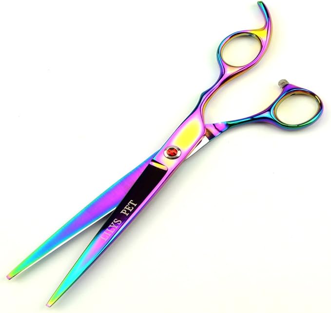 LILYS PET Professional PET Grooming scissors Kit,Coated Titanium,Sharp and Strong Stainless Steel Blade for Dogs Cats Hair Cutting,3 Pieces of Scissors with a Comb and a Case (7.0 inches, Rainbow)-Mewly Pet