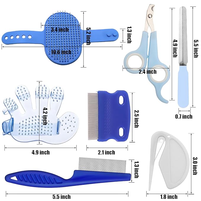 Rabbit Grooming Kit – Bunny Grooming Kit with Shedding Brush, Nail Clippers & Comb – Small Animal Grooming Supplies for Rabbits, Guinea Pigs, Hamsters, Ferrets - Small Pet Shedding & Care (Blue)-Mewly Pet