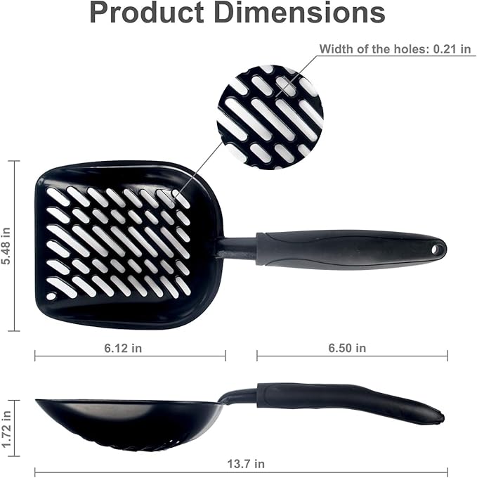 Metal Cat Litter Scoop with a Deep Shovel Design | Solid Aluminum & Non-Stick Coating | Durable Rubber Coated Handle for Easy Scooping | Perfect Size Sifting Slots for Any Type of Kitty Litter-Mewly Pet