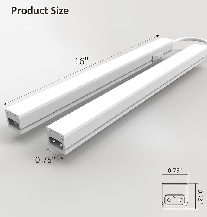 Under Cabinet Lighting Plug in, 16 Inch 2 Pcs, Linkable AC120V 3CCT 3000K/4000K/5000K Ultra Slim, LED Under Cabinet Lights for Counter Light, Kitchen, Shelf, Sink, Workshop, Desk, White